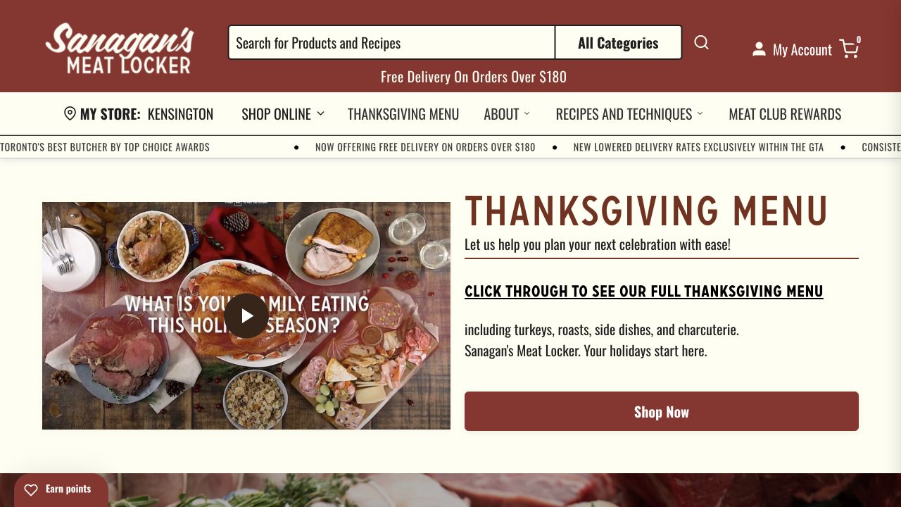 Screenshot of Sanagan’s Meat Locker · online storefront